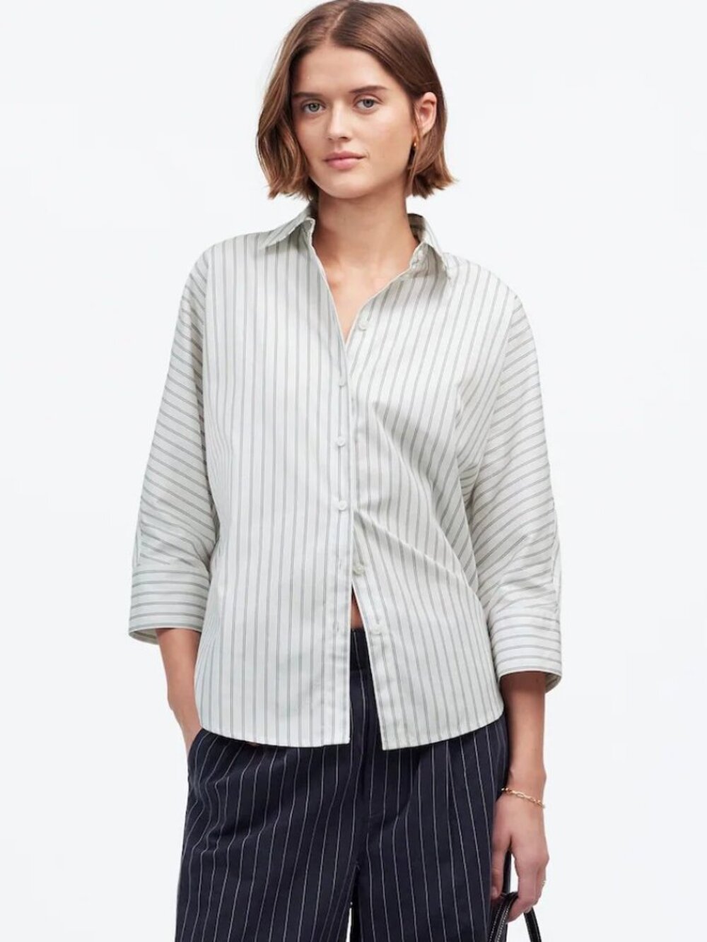 Madewell Poplin Oversized Button-Up Shirt in Stripe White